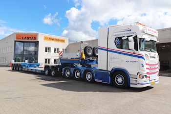 Alf Myhre Transport A/S er kørt fra Lastas med deres nye Max Trailer, 6 aksel modul sengetrailer